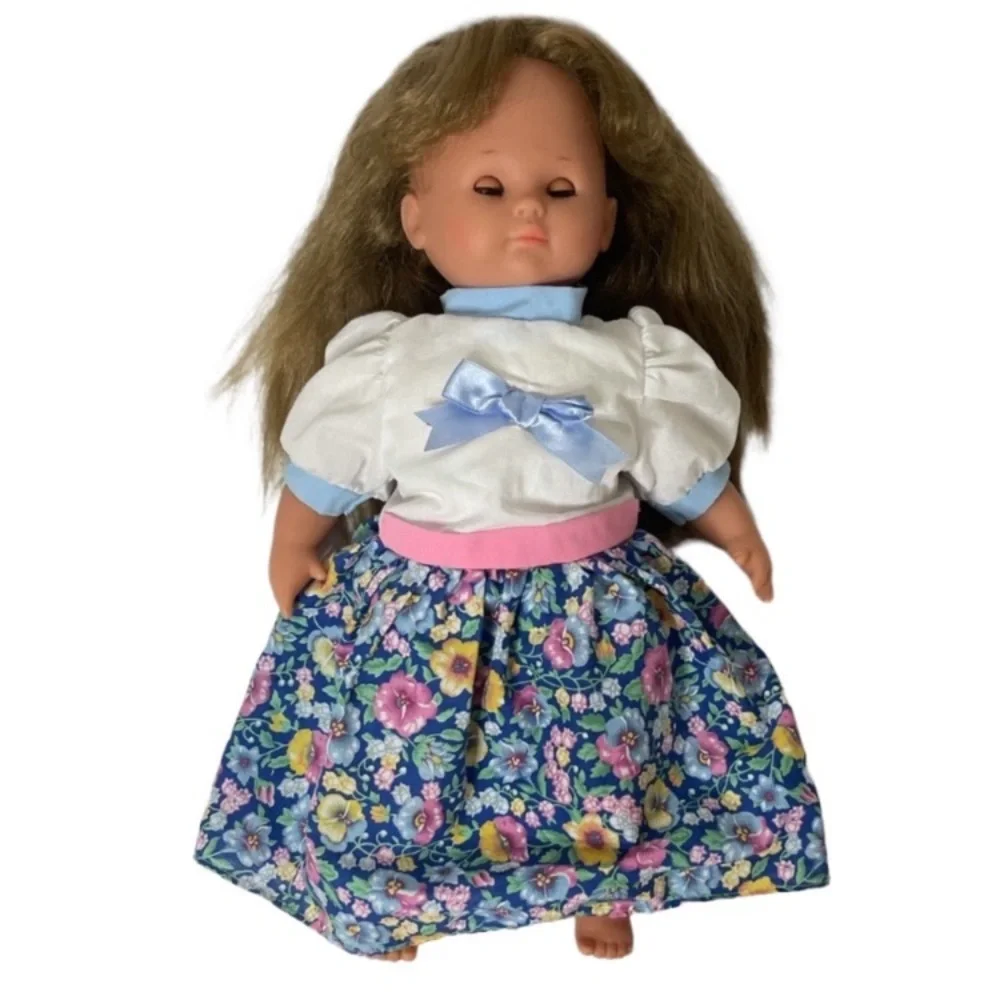Vintage Doll Set Doll Accessories Case Doll Bundle Blue Pink White Floral Dress